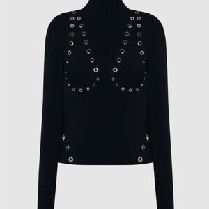 Off-White Black Top with Silver Accents